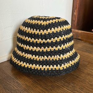 Brixton Essex Raffia Bucket Hat in Black/White/Yellow